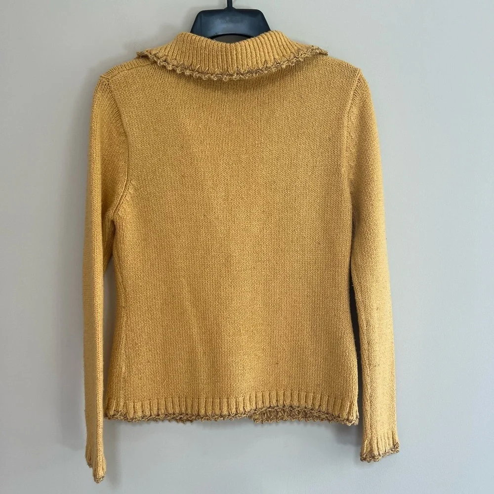 Lacoste Hungarian Fray Fringe Linen Cotton Vintage Cardigan, Mustard Yellow, M - Picture 2 of 9